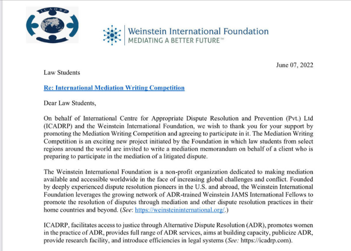2022 Weinstein International Mediation Writing Competition
