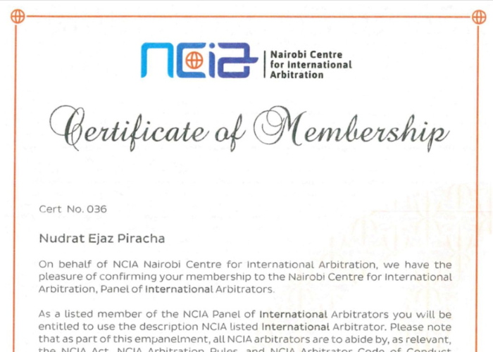 Dr Nudrat Piracha, CEO ICADRP, Listed as NCIA International Arbitrator