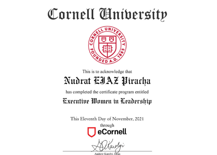Completion of Executive Women in Leadership Course – Cornell University