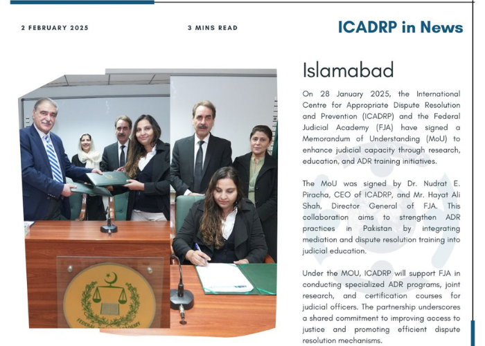 ICADRP & Federal Judicial Academy Partner to Strengthen ADR in Pakistan